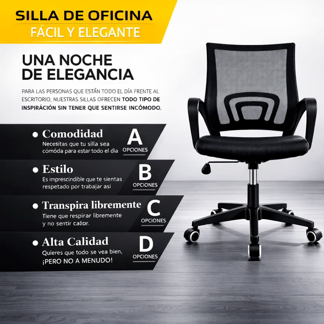 Silla Ergonómica CRN-010-BK Giratoria Negra