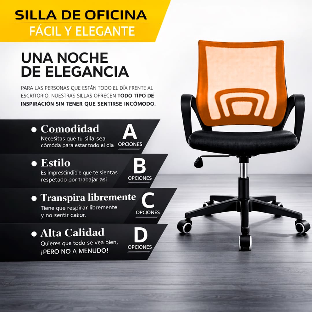 Silla Ergonómica CRN-010-OG Giratoria Naranja-Negra