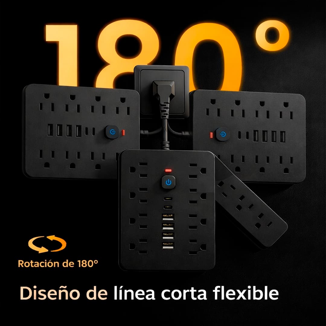 Multipuerto de carga 14en1 8AC 6USB 250V 0.08m PLS-141 Negro