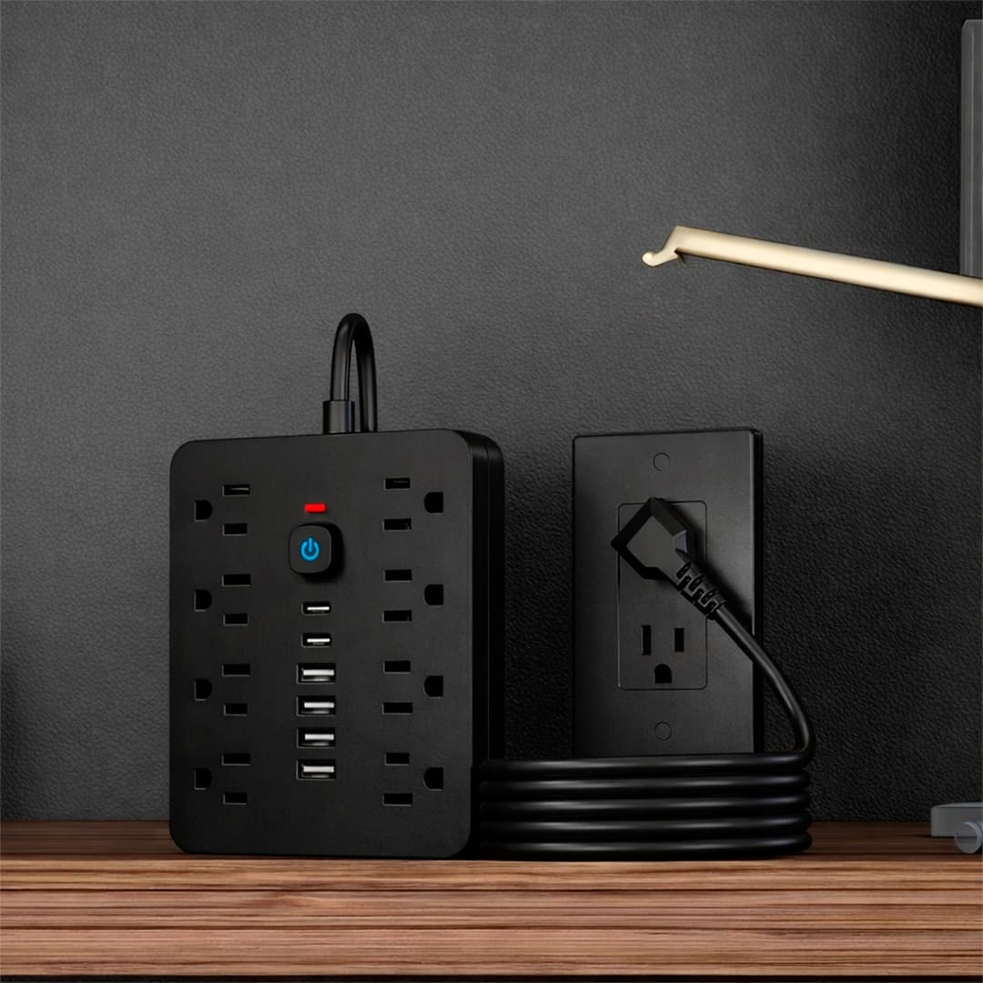 Multipuerto de carga 14en1 8AC 6USB 250V 1.5mPLS-141 Negro