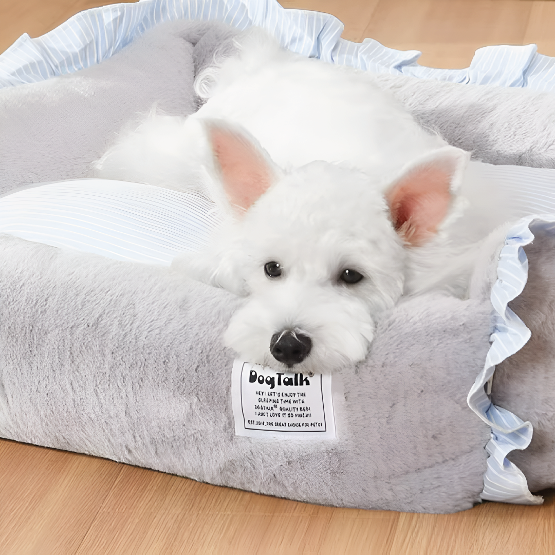Cama Para Perros Suave Piel De Conejo Gris Celeste - Talla S