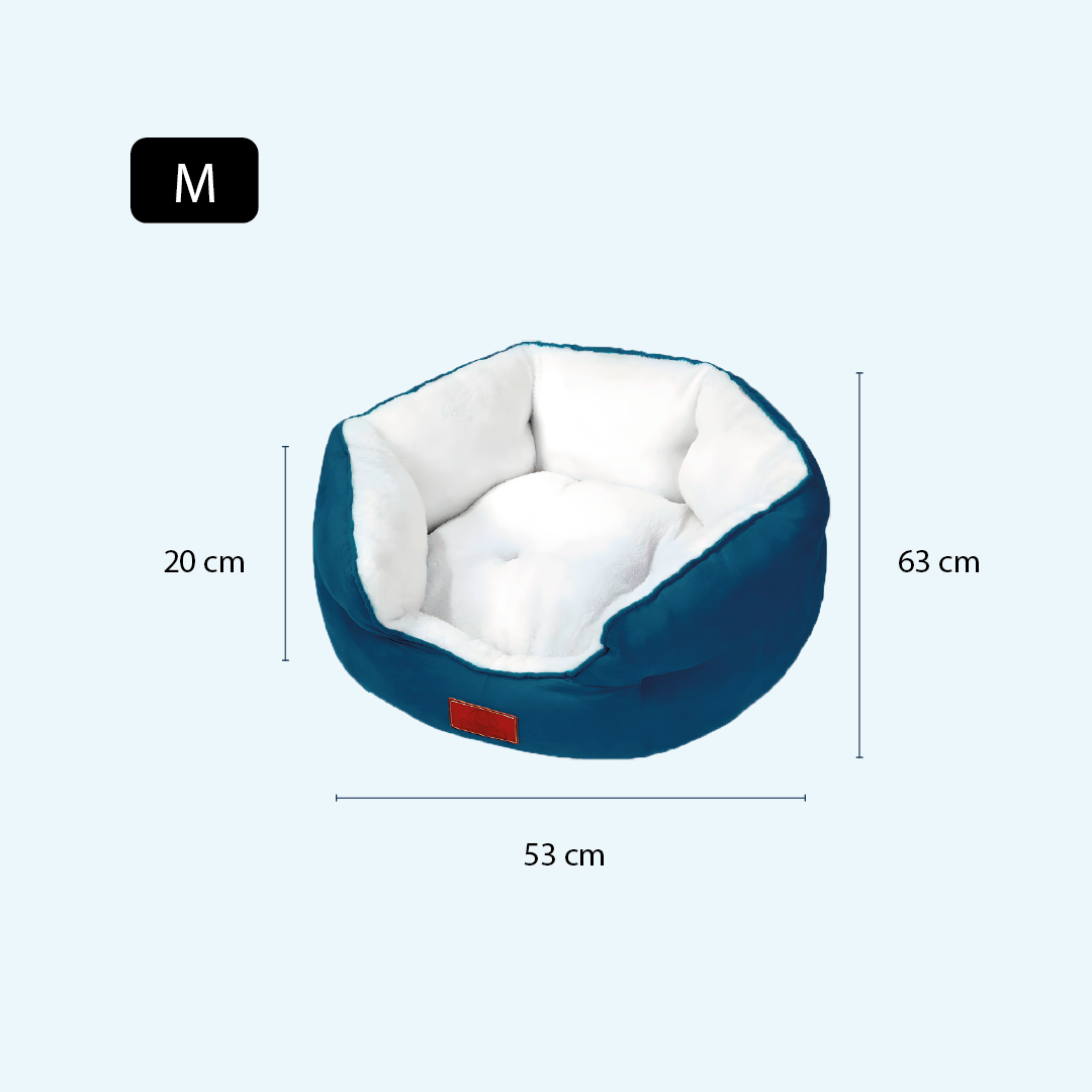 Cama Para Perros Acolchado Suede Azul Blanco - Talla M