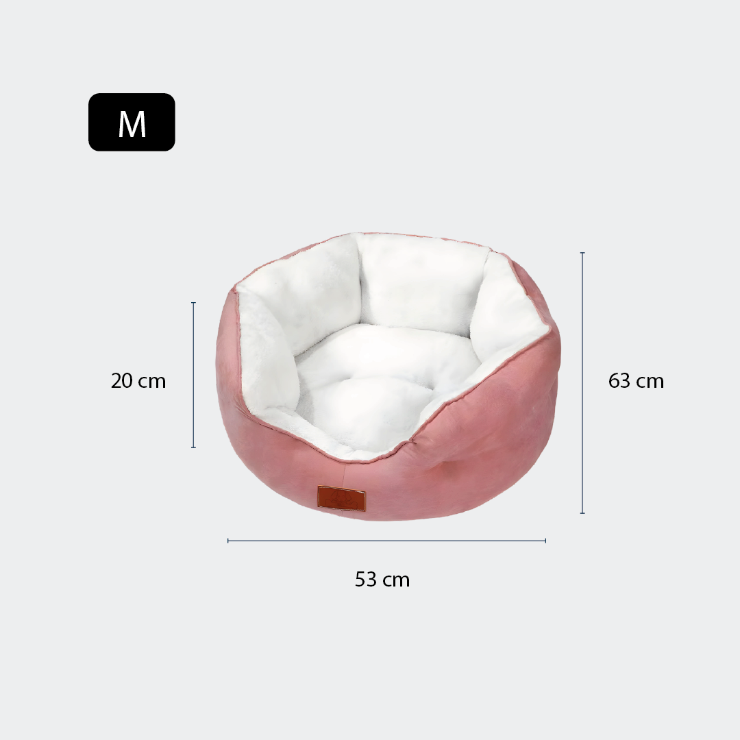 Cama Para Perros Acolchado Suede Rosa Blanco - Talla M