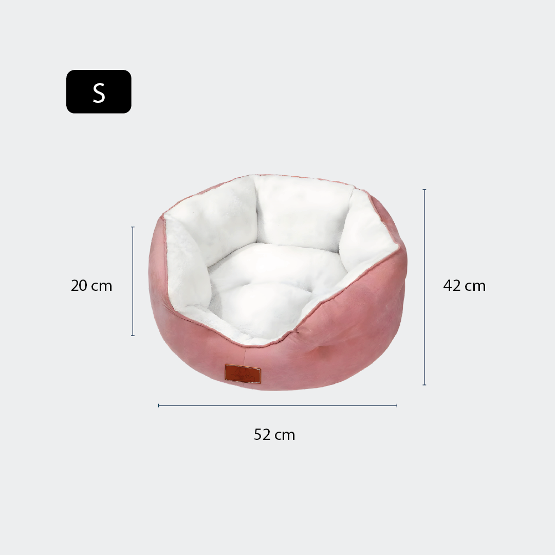 Cama Para Perros Acolchado Suede Rosa Blanco - Talla S
