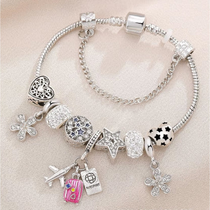 Pulsera tipo Pan. con Charms de Viaje  Maleta Avión y Pasaporte