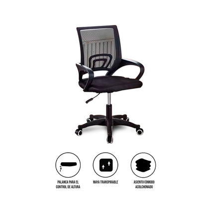 Silla Ergonómica CRN-010-BK Giratoria Negra