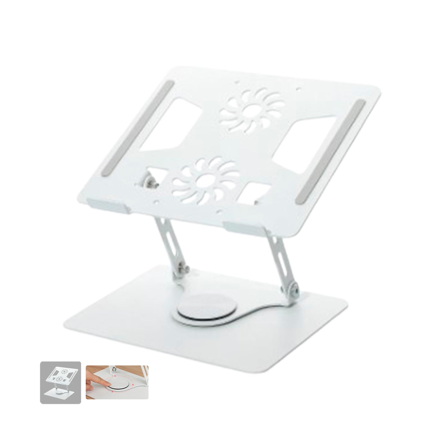 Soporte de Aluminio Para laptop 11-18" Gira 360° Ventiladores Dobles  HL906F Blanco