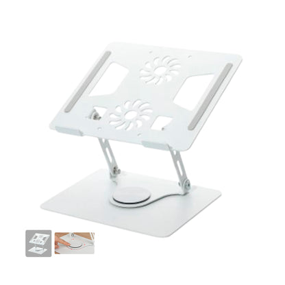 Soporte de Aluminio Para laptop 11-18" Gira 360° Ventiladores Dobles  HL906F Blanco