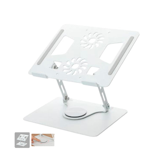 Soporte de Aluminio Para laptop 11-18" Gira 360° Ventiladores Dobles  HL906F Blanco