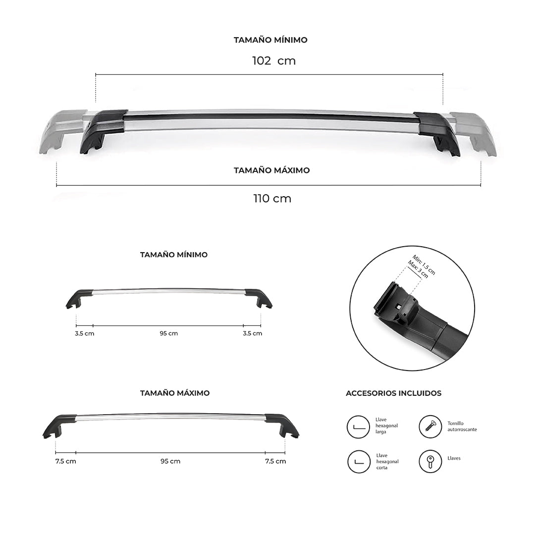 Barras Portaequipaje de aluminio Universal JH-SG651 95cm