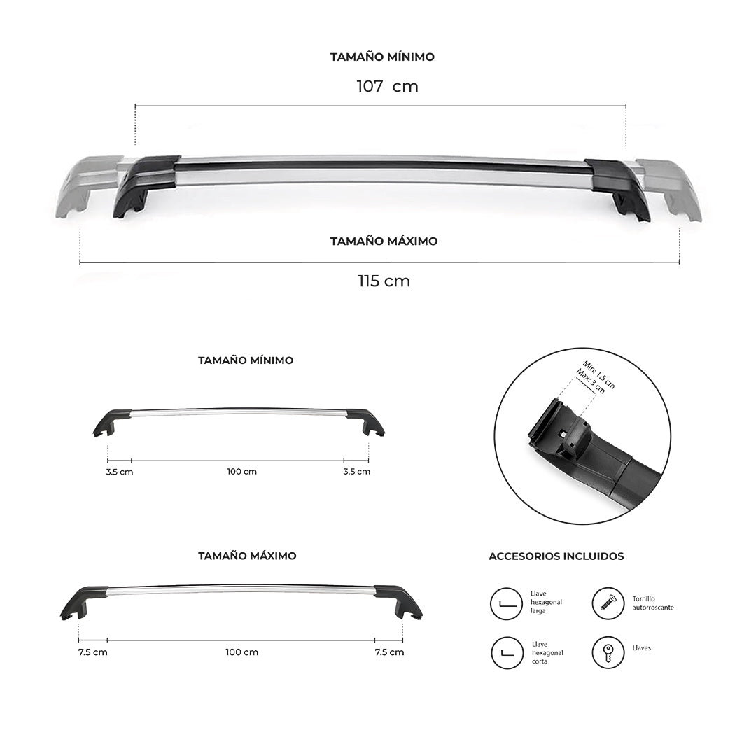 Barras Portaequipaje de aluminio Universal JH-SG651 100cm