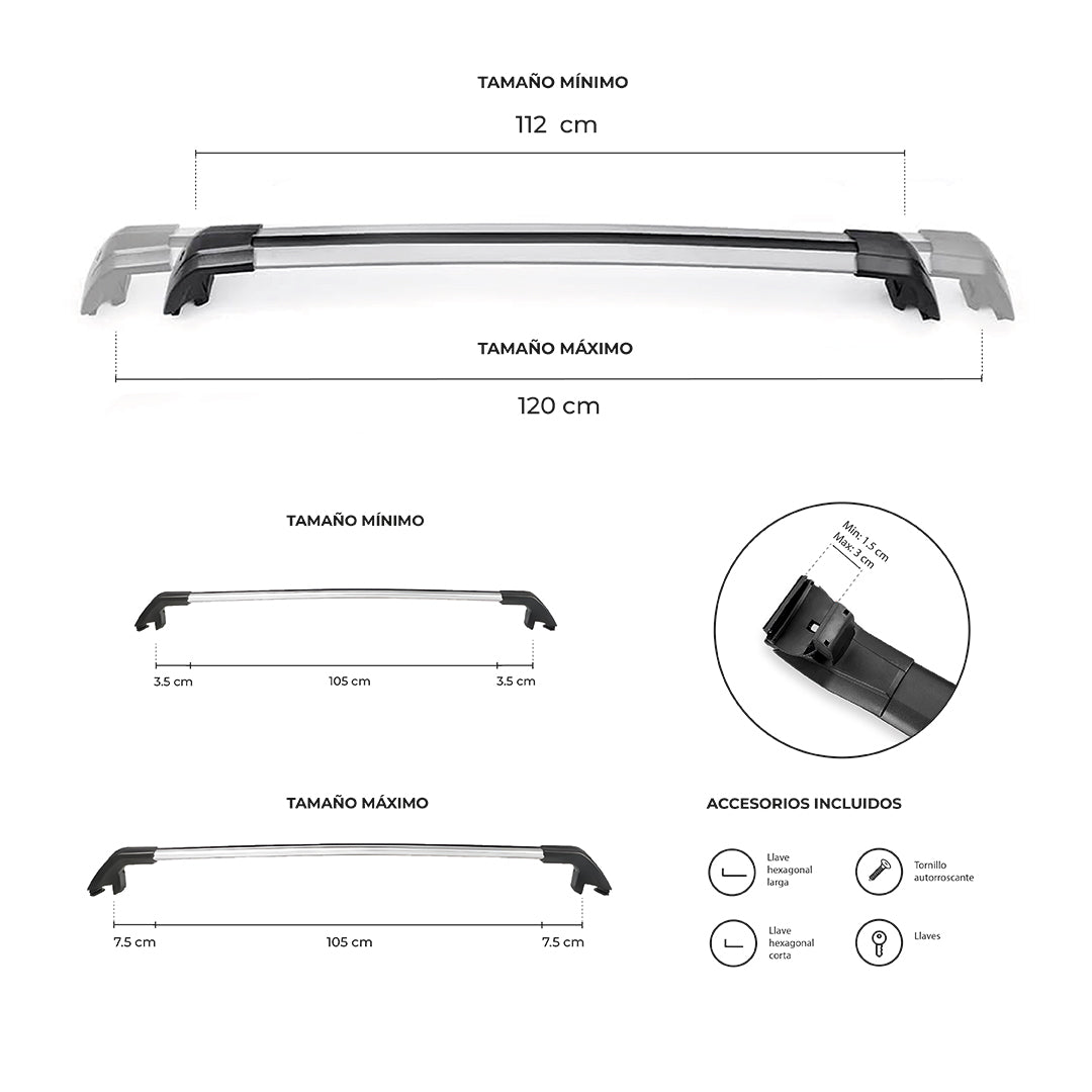 Barras Portaequipaje de aluminio Universal JH-SG651 105cm