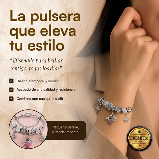 Pulsera tipo Pan. con Charms de Viaje  Maleta Avión y Pasaporte