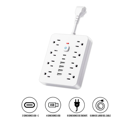 Multipuerto de carga 14en1 8AC 6USB 250V 0.08m PLS-141 Blanco