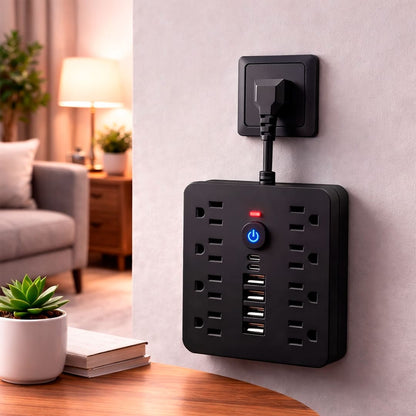 Multipuerto de carga 14en1 8AC 6USB 250V 0.08m PLS-141 Negro