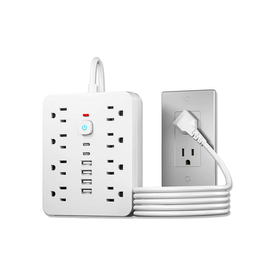 Multipuerto de carga 14en1 8AC 6USB 250V 1.5mPLS-141 Blanco