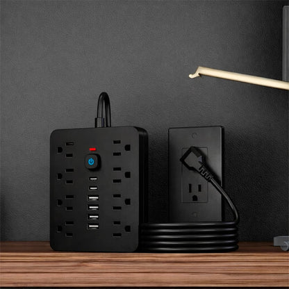 Multipuerto de carga 14en1 8AC 6USB 250V 1.5mPLS-141 Negro