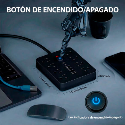 Multipuerto de carga 14en1 8AC 6USB 250V 3m PLS-141 Negro
