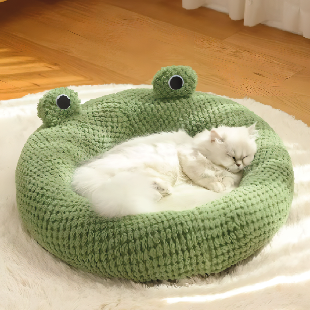 Cama Rana Donut Para Mascotas Terciopelo Suave Verde Talla M