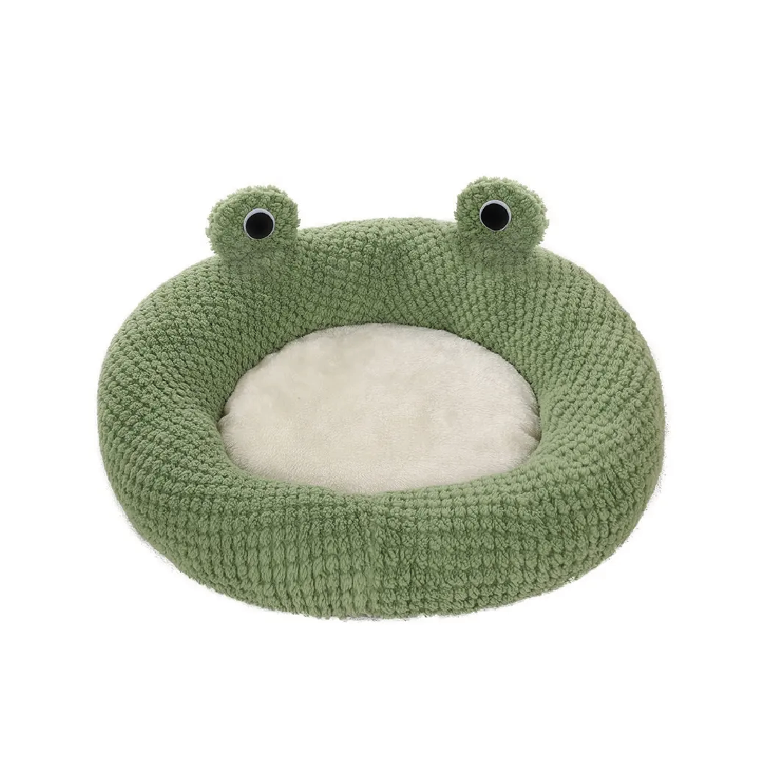 Cama Rana Donut Para Mascotas Terciopelo Suave Verde Talla M