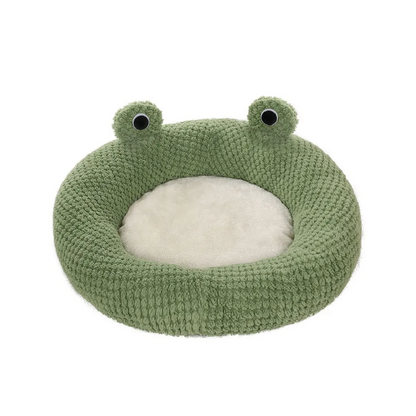 Cama Rana Donut Para Mascotas Terciopelo Suave Verde Talla M