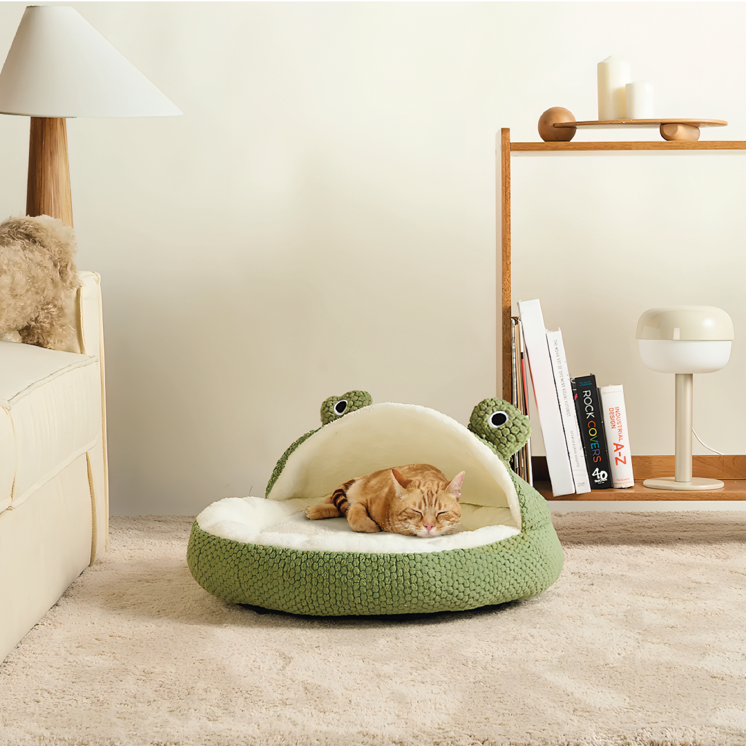 Cama Rana Nido Para Mascotas Terciopelo Suave Verde Talla M
