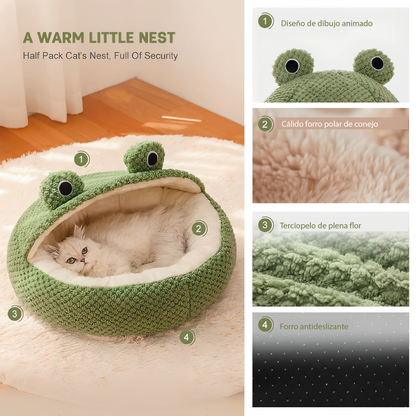 Cama Rana Nido Para Mascotas Terciopelo Suave Verde Talla M