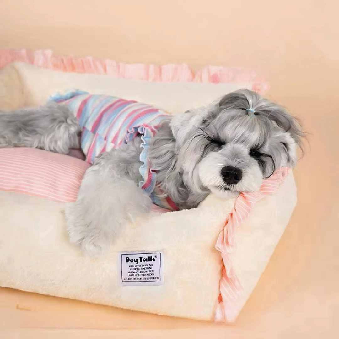 Cama Para Perros Suave Piel De Conejo Amarillo Rosa - Talla M