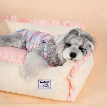 Cama Para Perros Suave Piel De Conejo Amarillo Rosa - Talla M