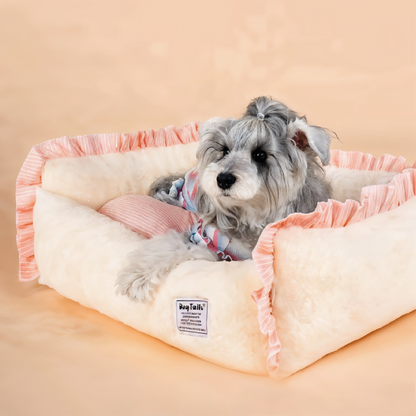 Cama Para Perros Suave Piel De Conejo Amarillo Rosa - Talla S