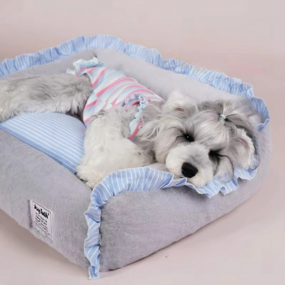 Cama Para Perros Suave Piel De Conejo Gris Celeste - Talla M