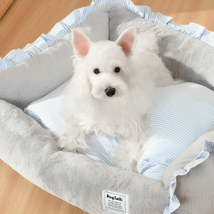 Cama Para Perros Suave Piel De Conejo Gris Celeste - Talla M