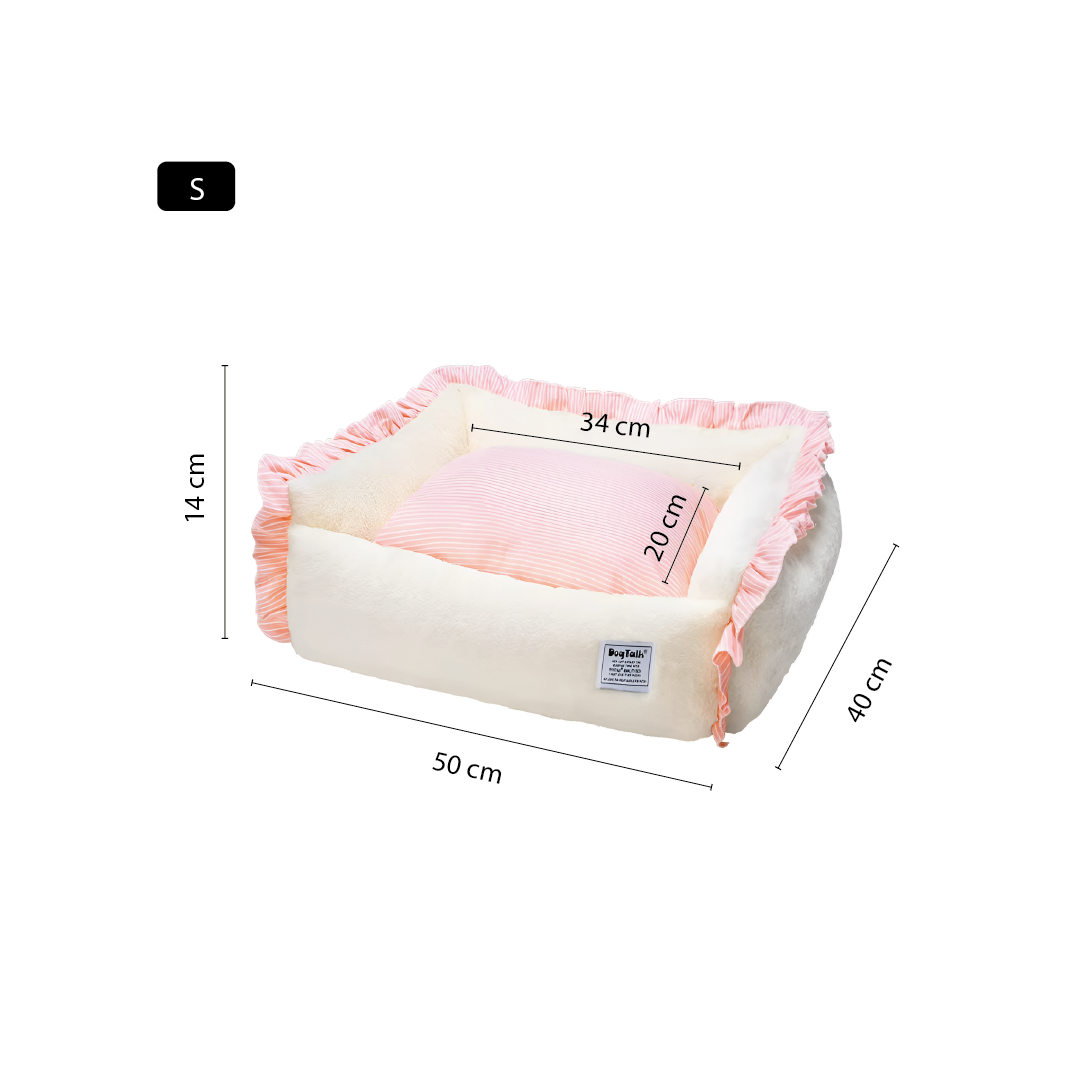 Cama Para Perros Suave Piel De Conejo Amarillo Rosa - Talla S