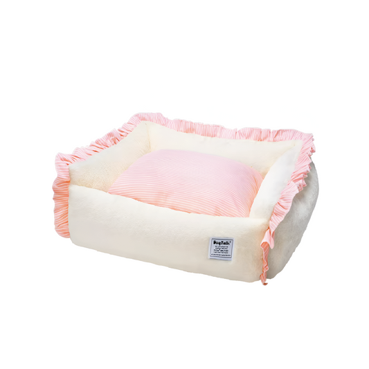 Cama Para Perros Suave Piel De Conejo Amarillo Rosa - Talla M