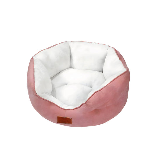 Cama Para Perros Acolchado Suede Rosa Blanco - Talla M
