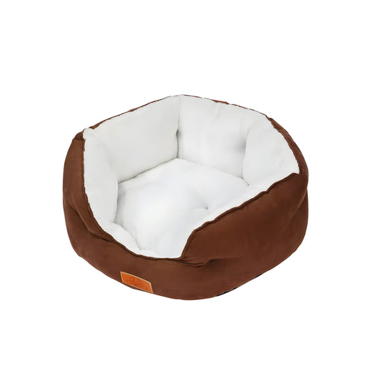 Cama Para Perros Acolchado Suede Marrón Blanco - Talla M