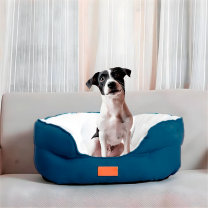Cama Para Perros Acolchado Suede Azul Blanco - Talla M
