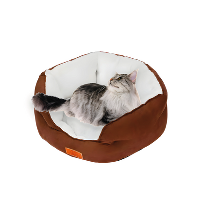 Cama Para Perros Acolchado Suede Marrón Blanco - Talla M
