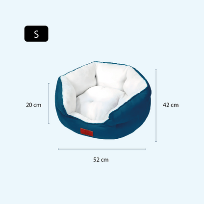 Cama Para Perros Acolchado Suede Azul Blanco - Talla S