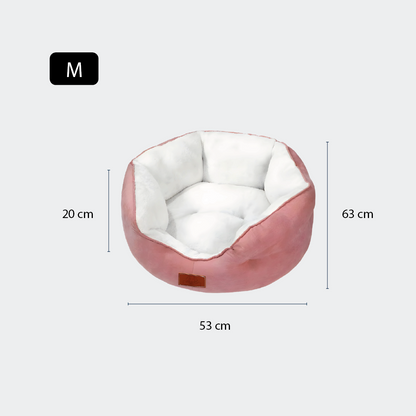 Cama Para Perros Acolchado Suede Rosa Blanco - Talla M