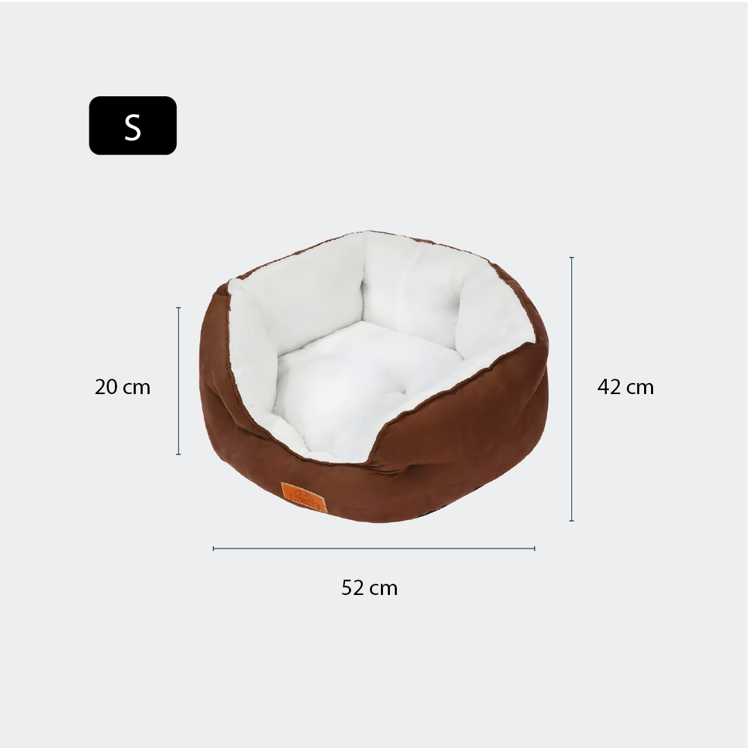 Cama Para Perros Acolchado Suede Marrón Blanco - Talla S
