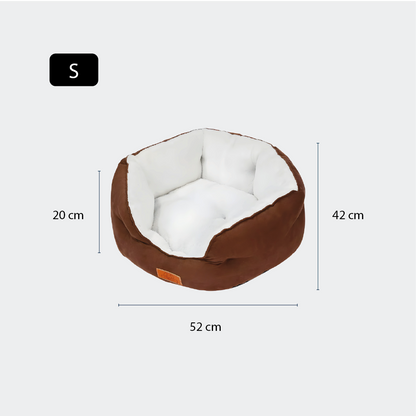Cama Para Perros Acolchado Suede Marrón Blanco - Talla S