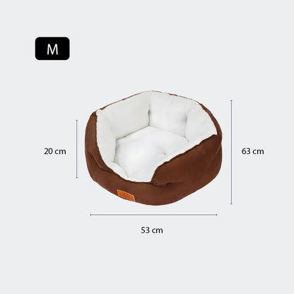 Cama Para Perros Acolchado Suede Marrón Blanco - Talla M