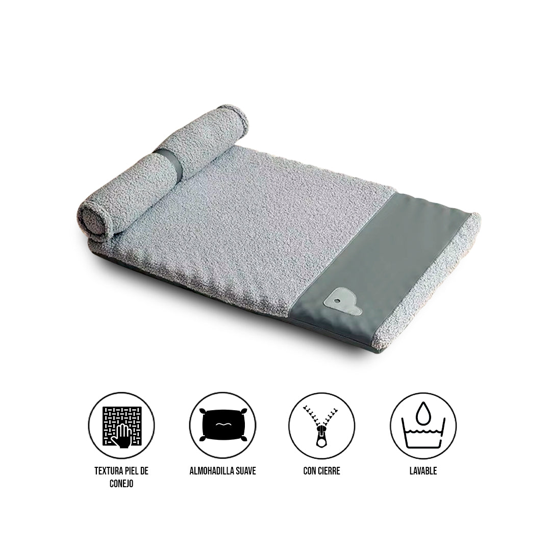 Cama Para Perro Con Almohada Felpa Conejo Gris Talla L- SG-PK-15-2L-GREY