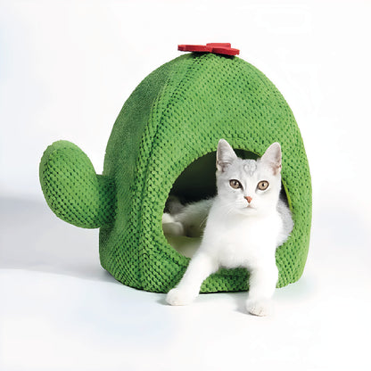 Cama Cactus Cueva Para Gatos Chenille Verde