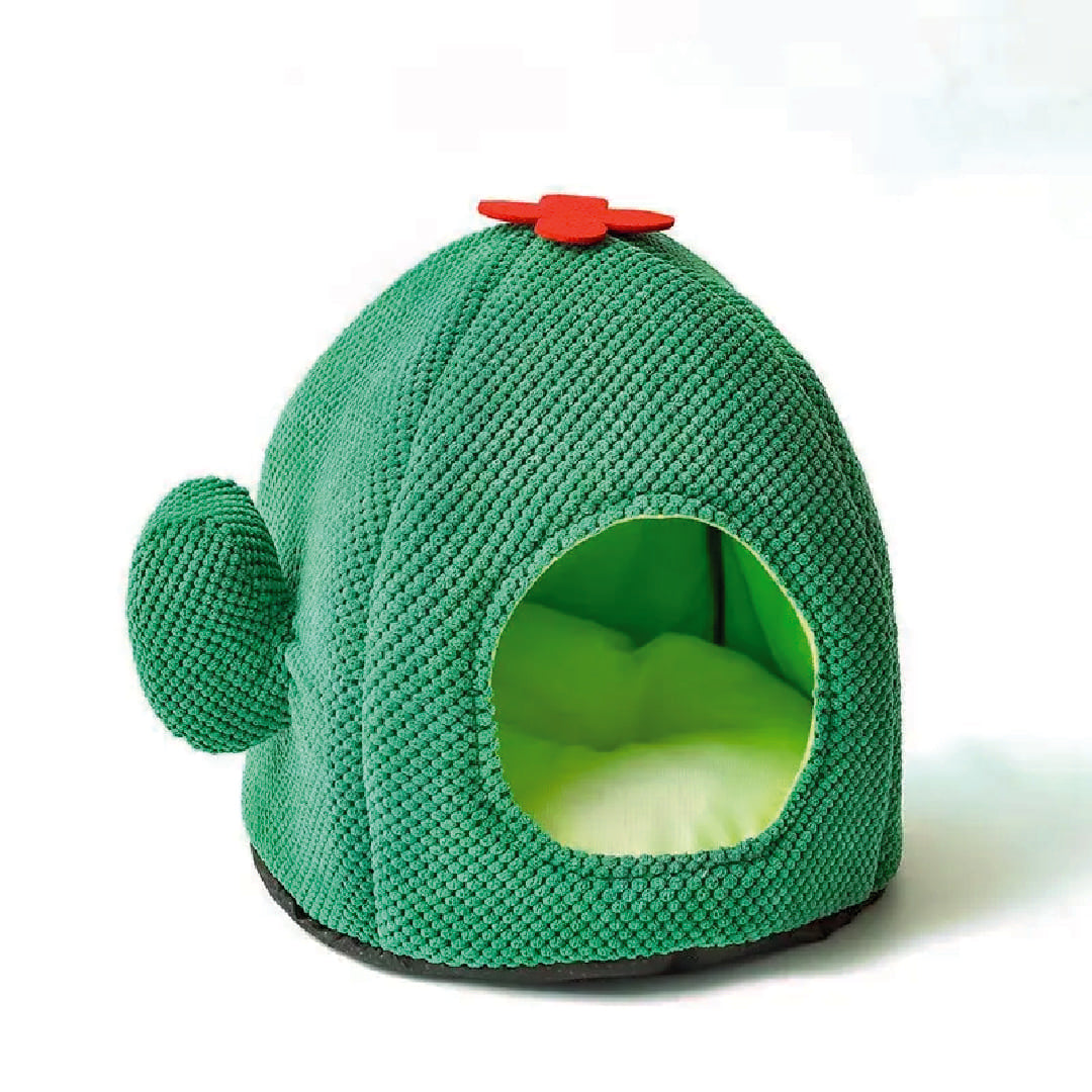 Cama Cactus Cueva Para Gatos Chenille Verde Esmeralda