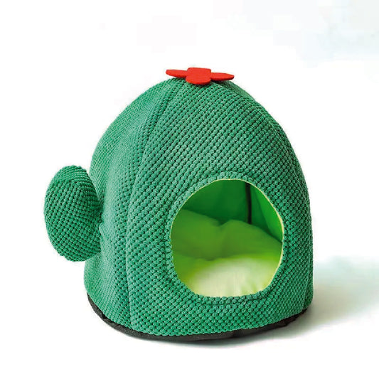 Cama Cactus Cueva Para Gatos Chenille Verde Esmeralda