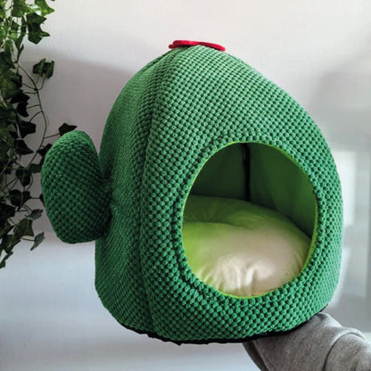 Cama Cactus Cueva Para Gatos Chenille Verde Esmeralda