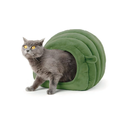 Cama Oruga Cueva Para Gatos Suave Acogedora Verde - Talla S
