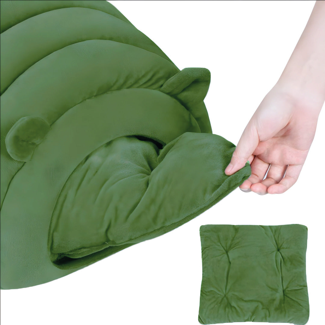 Cama Oruga Cueva Para Gatos Suave Acogedora Verde - Talla S